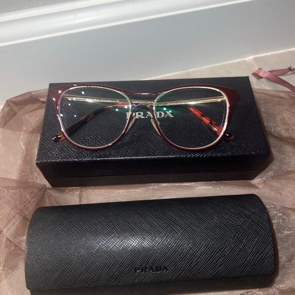 PRADA BURGUNDY METAL CLEAR GLASSES - Picture 2 of 6